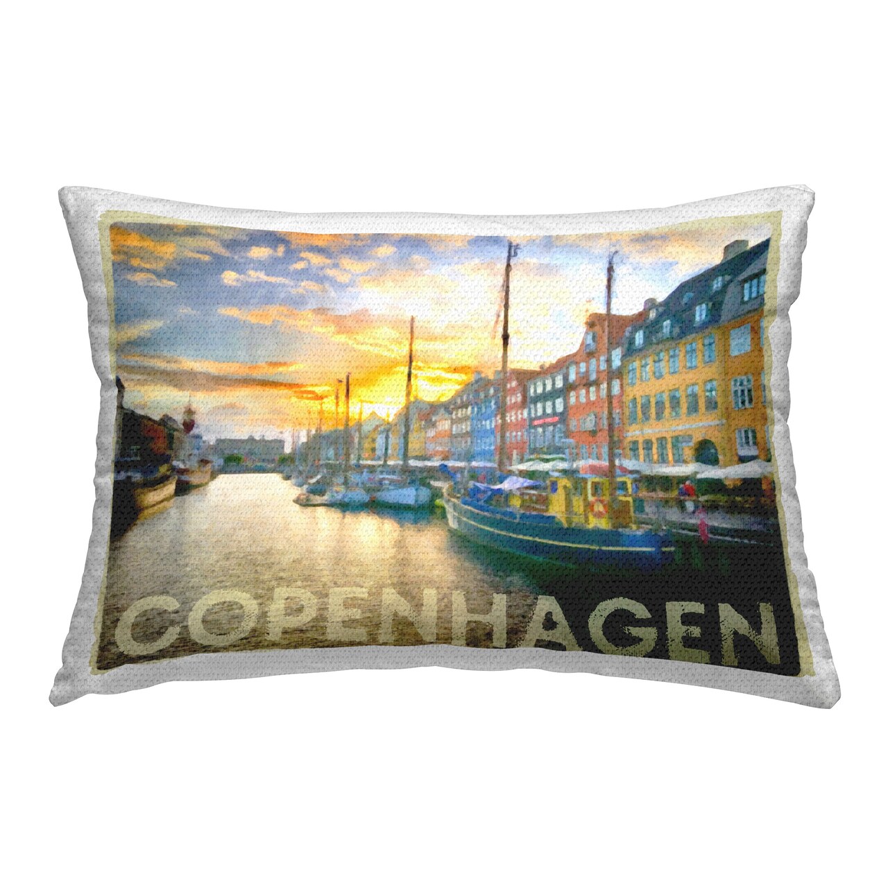 Copenhagen City Canal Design by GraffiTee Studios Outdoor Printed Pillow